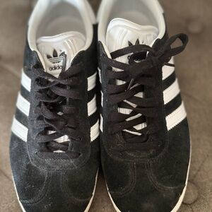 Adidas Gazelle Black and White Stripe Athletic Shoes